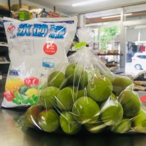大分県産 自然栽培の青梅が入荷しました。北海道産てん菜糖100%使用の氷砂糖もあります。梅シロップがあればこれからの暑い季節、梅ソーダなど美味しいですよー♪